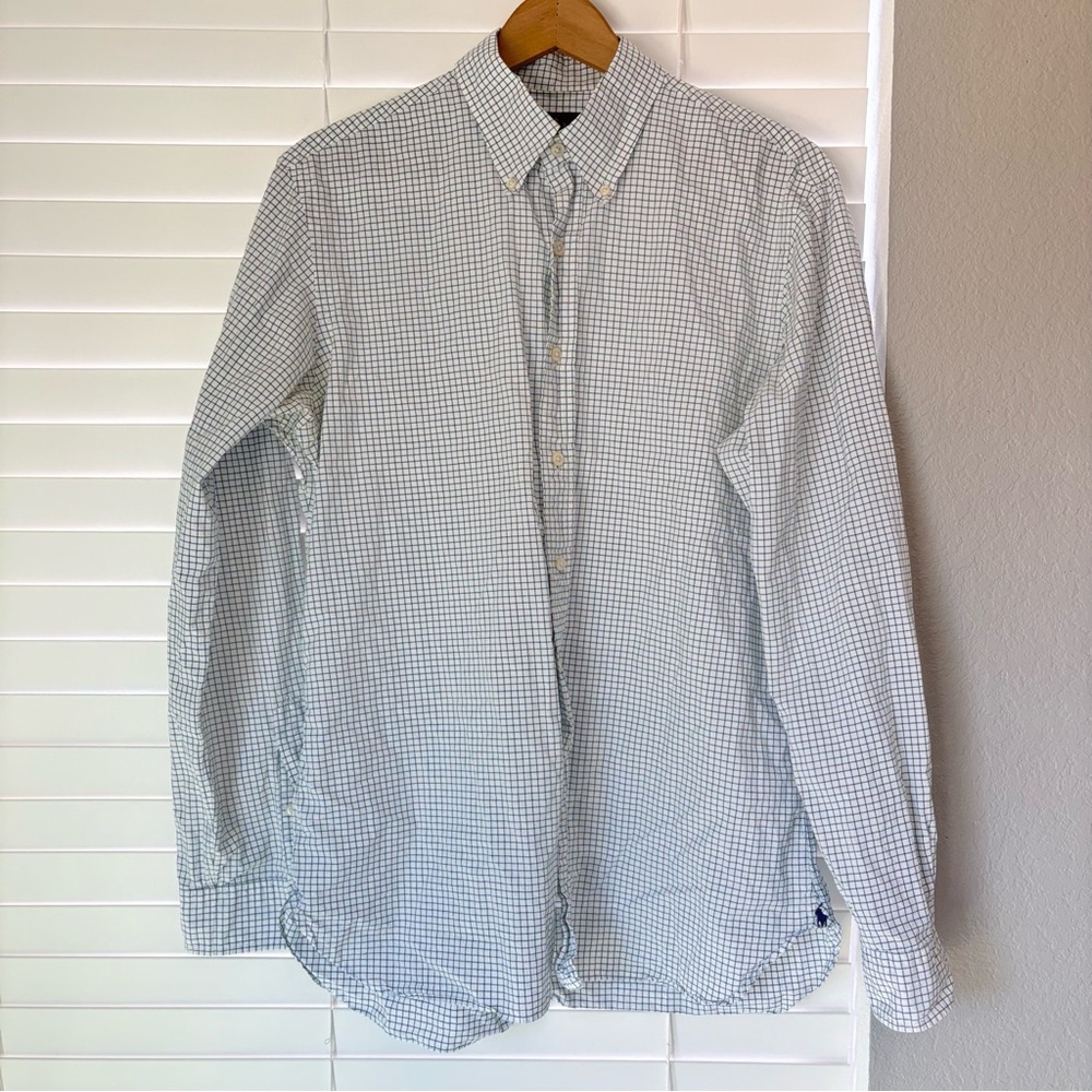 Ralph Lauren Men’s Button Down Casaul Shirt White Green Plaid Size 16 40-41